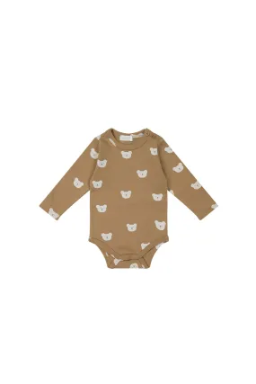 Jamie Kay - Organic Cotton Fernley Long Sleeve Bodysuit - Bears Caramel Cream