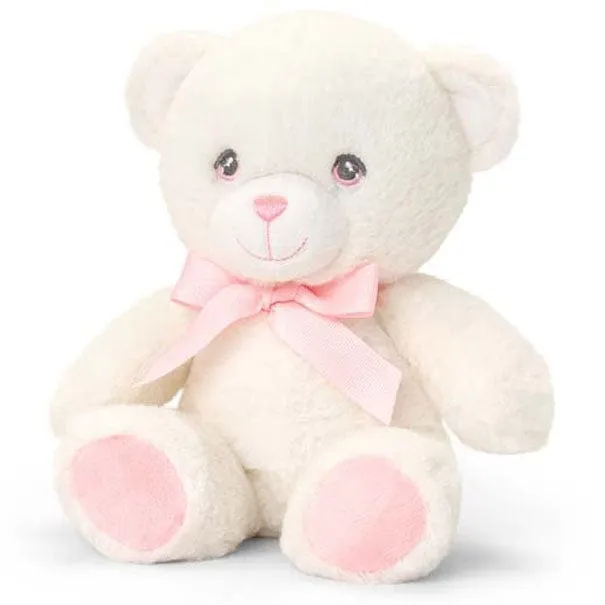 Keeleco Baby Bear with Ribbon (15cm) - Cream / Pink