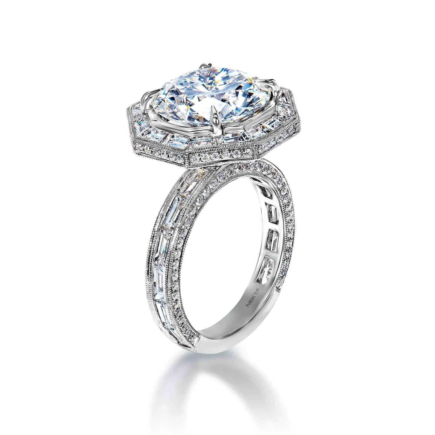 Kinley 8 Carat H IF Round Brilliant Diamond Engagement Ring in 18k White Gold. GIA Certified