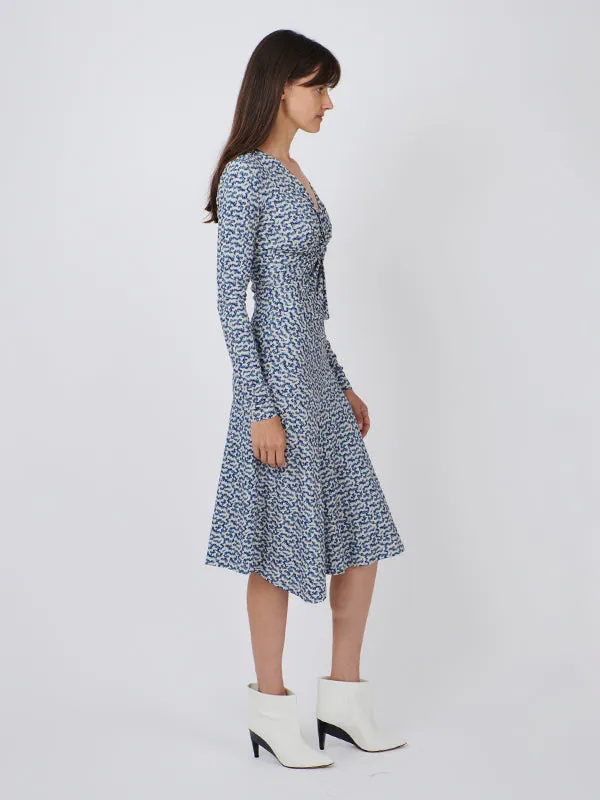 Lania Dress in Blue/Ecru