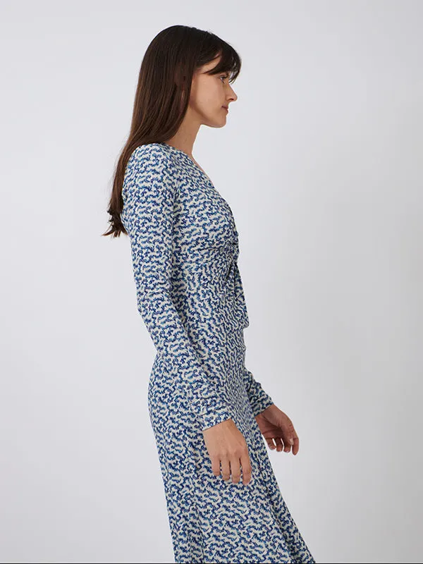 Lania Dress in Blue/Ecru