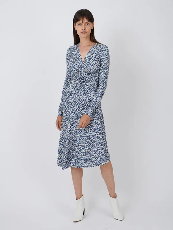 Lania Dress in Blue/Ecru