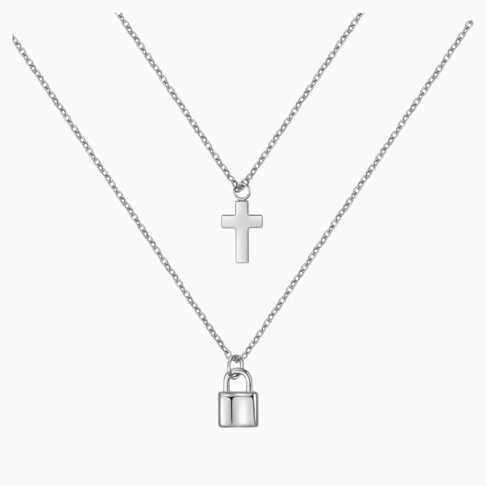 Locked Cross Necklace Set