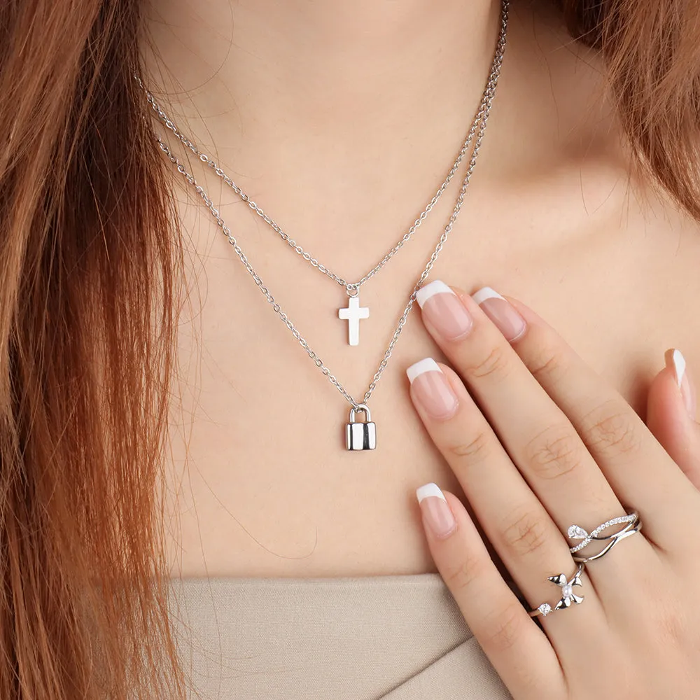 Locked Cross Necklace Set