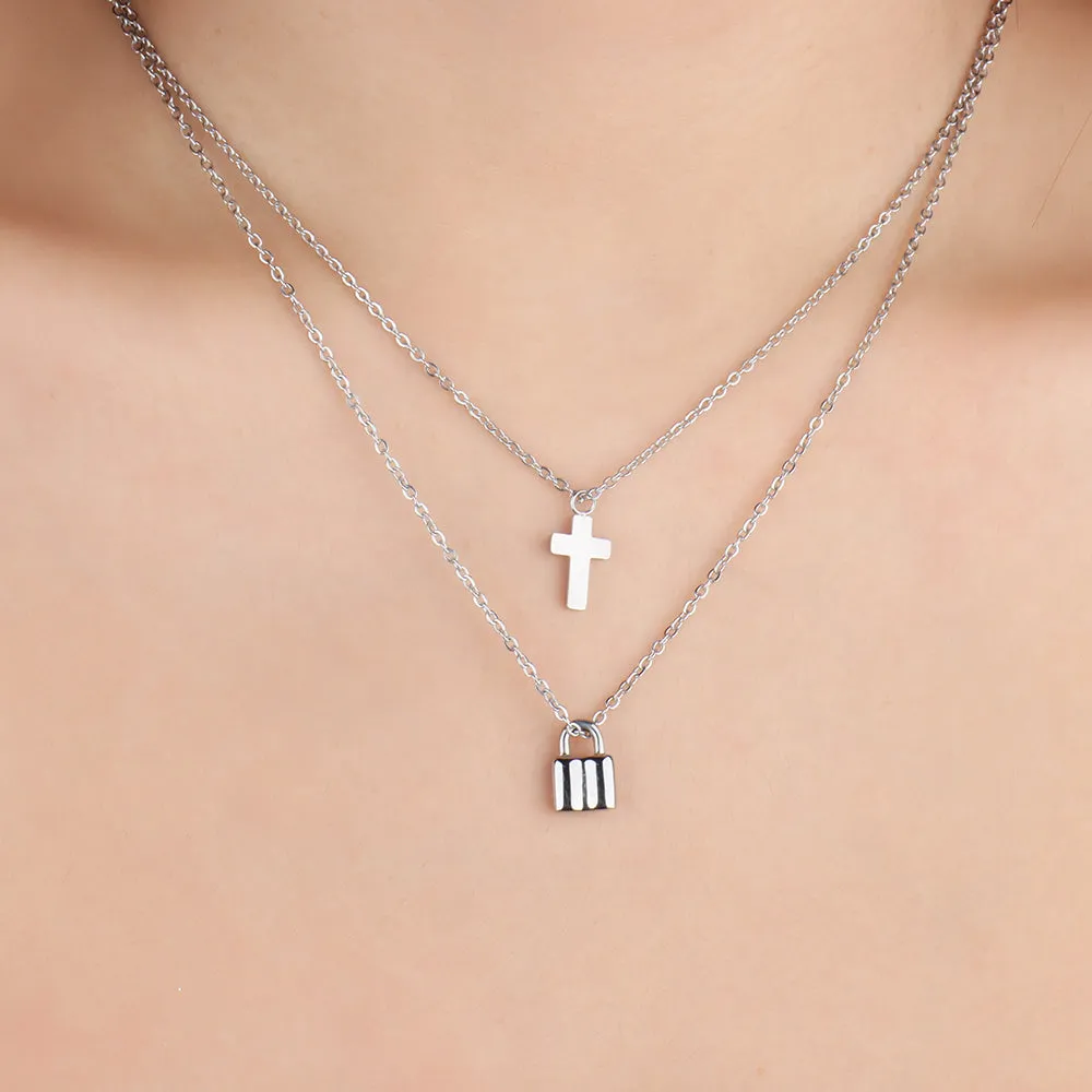 Locked Cross Necklace Set