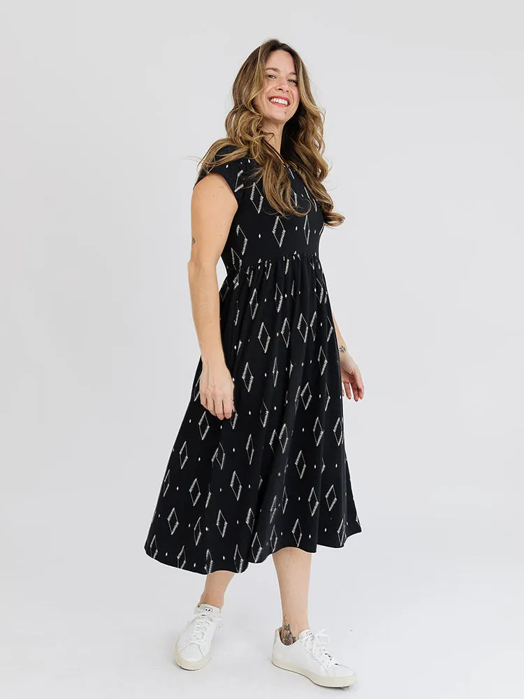 Logan Midi Dress - Diamond Vine Black