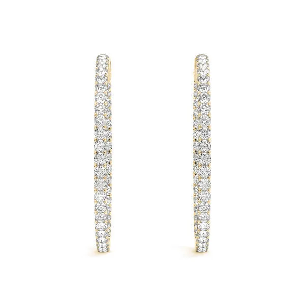 LUNAR 4 Carat Diamond Hoop Earrings 2 Inch in 18K Yellow Gold 10 pointer F Color VS1 Clarity 50mm Eternity Inside out Hinged Back BY MIKE NEKTA