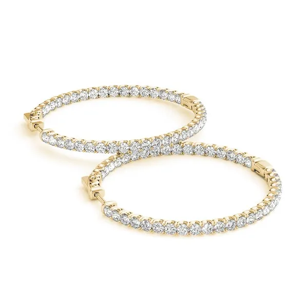 LUNAR 4 Carat Diamond Hoop Earrings 2 Inch in 18K Yellow Gold 10 pointer F Color VS1 Clarity 50mm Eternity Inside out Hinged Back BY MIKE NEKTA