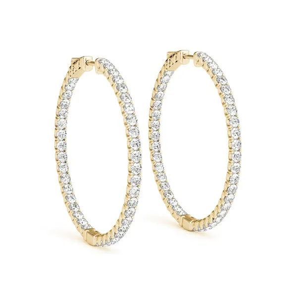 LUNAR 4 Carat Diamond Hoop Earrings 2 Inch in 18K Yellow Gold 10 pointer F Color VS1 Clarity 50mm Eternity Inside out Hinged Back BY MIKE NEKTA