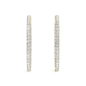 LUNAR 4 Carat Diamond Hoop Earrings 2 Inch in 18K Yellow Gold 10 pointer F Color VS1 Clarity 50mm Eternity Inside out Hinged Back BY MIKE NEKTA