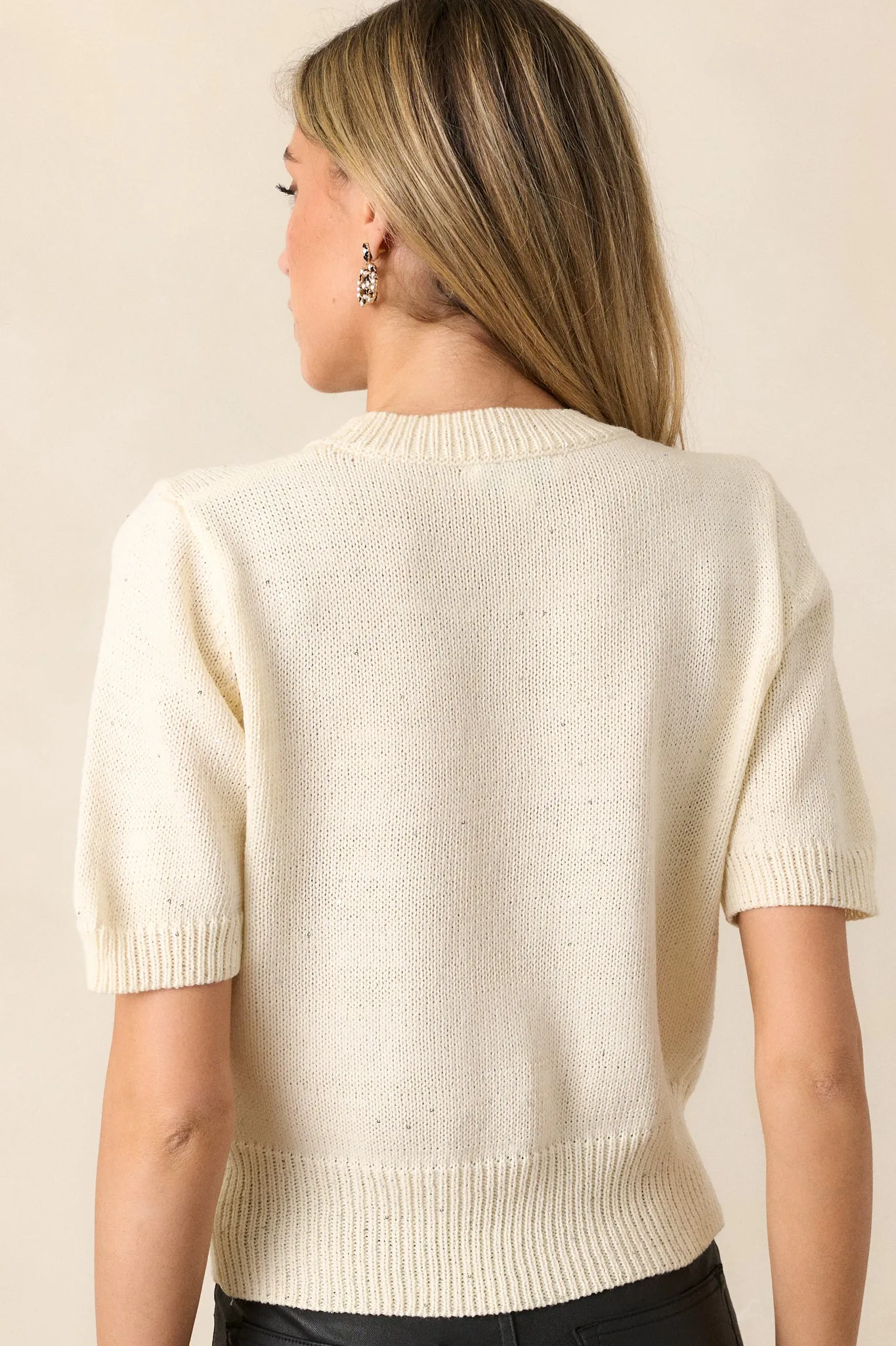 Luxe Legacy Ivory Short Sleeve Knit Top