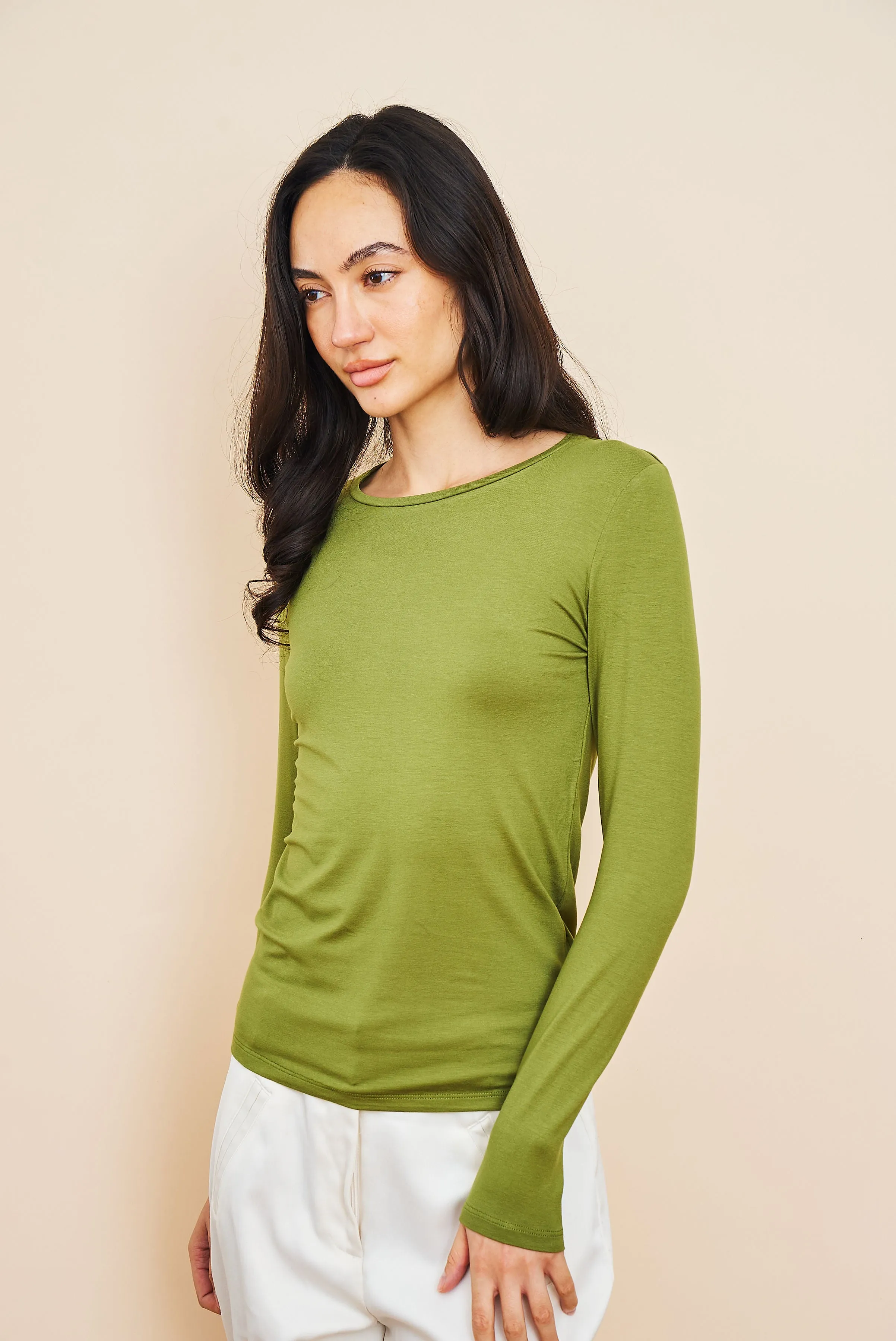 Majestic Soft Touch Long Sleeve Crewneck in Avocado