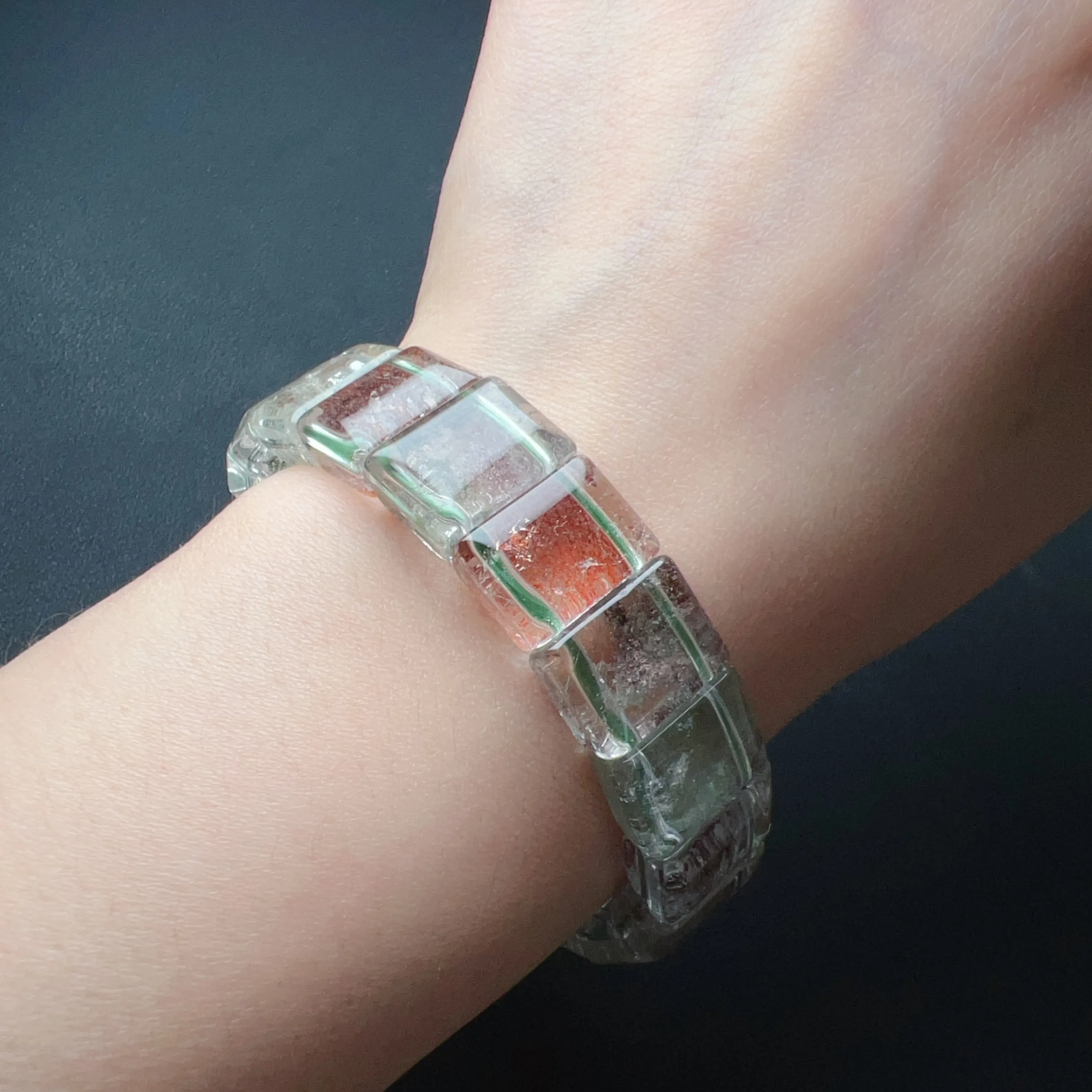 Natural Assorted Color Phantom Quartz Bangle Bracelet | Handmade Elastic Healing Crystal Jewelry