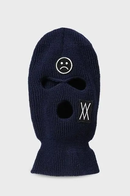 Navy 3 Holes Balaclava With Sad Face Embroidery