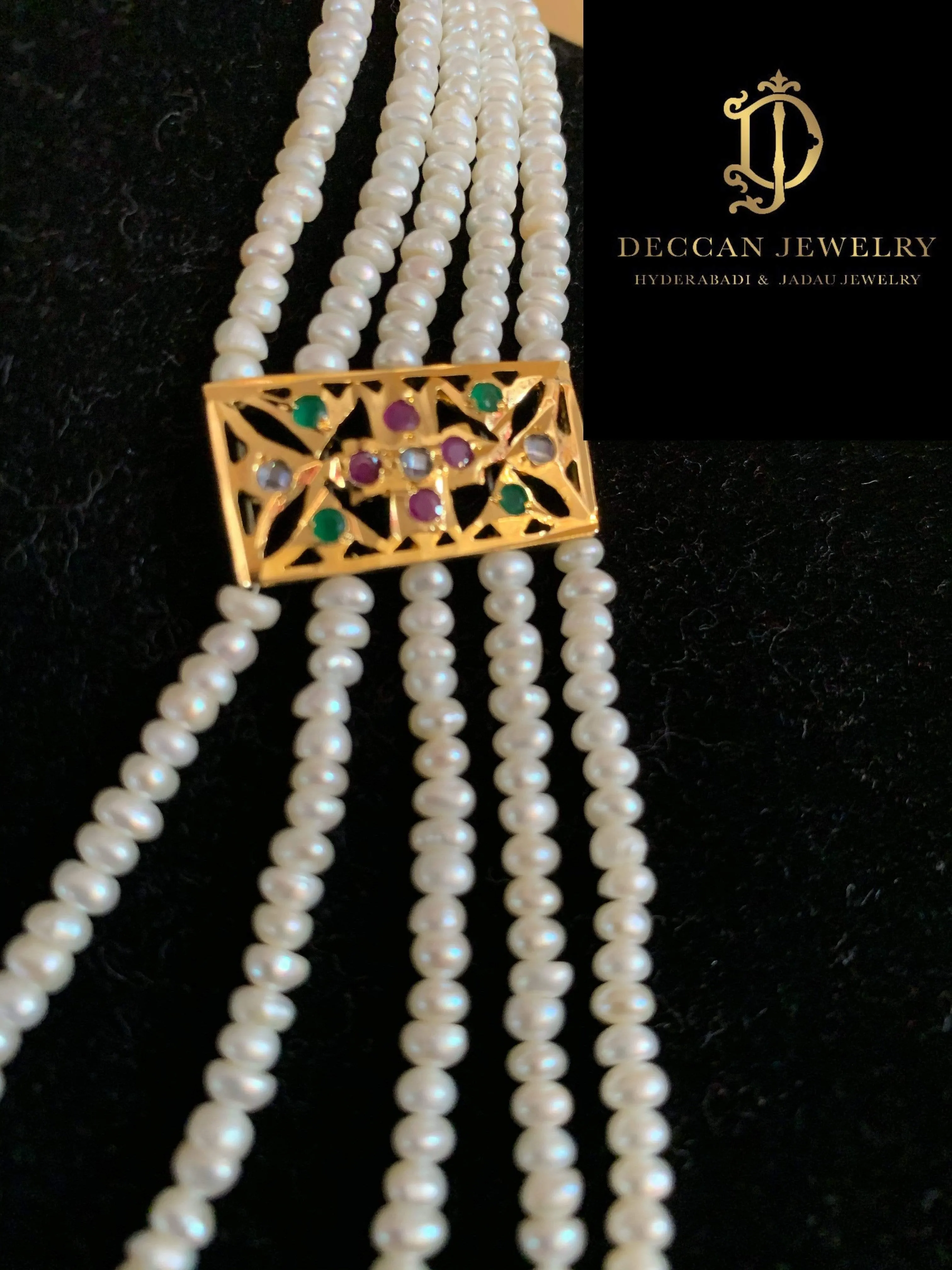 NS103 Sajal necklace in ruby emerald with fresh water  pearls (READY TO SHIP )