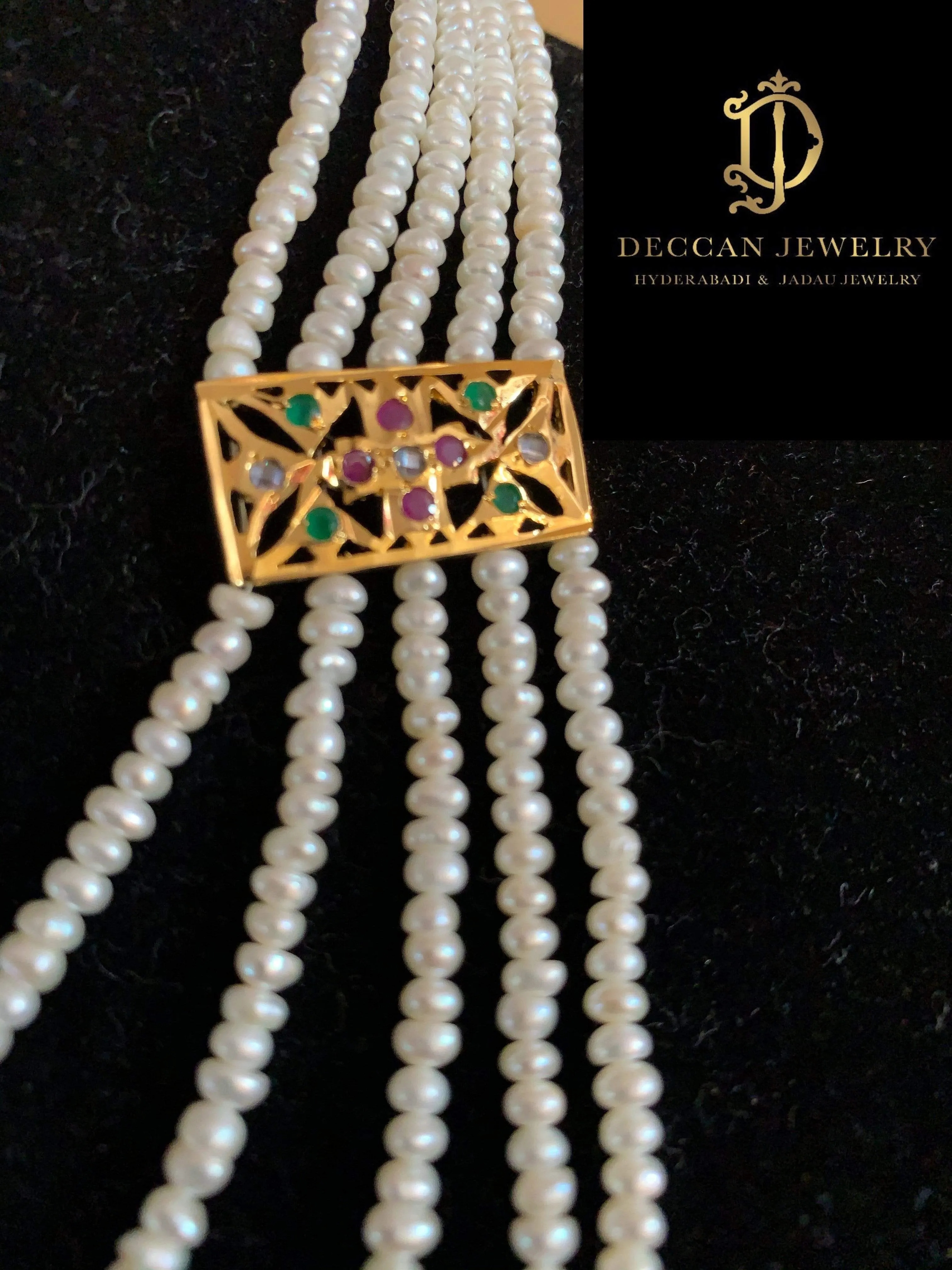 NS103 Sajal necklace in ruby emerald with fresh water  pearls (READY TO SHIP )