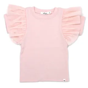 oh baby! Butterfly Sleeve Short Sleeve Tee with Mesh - Pale Pink