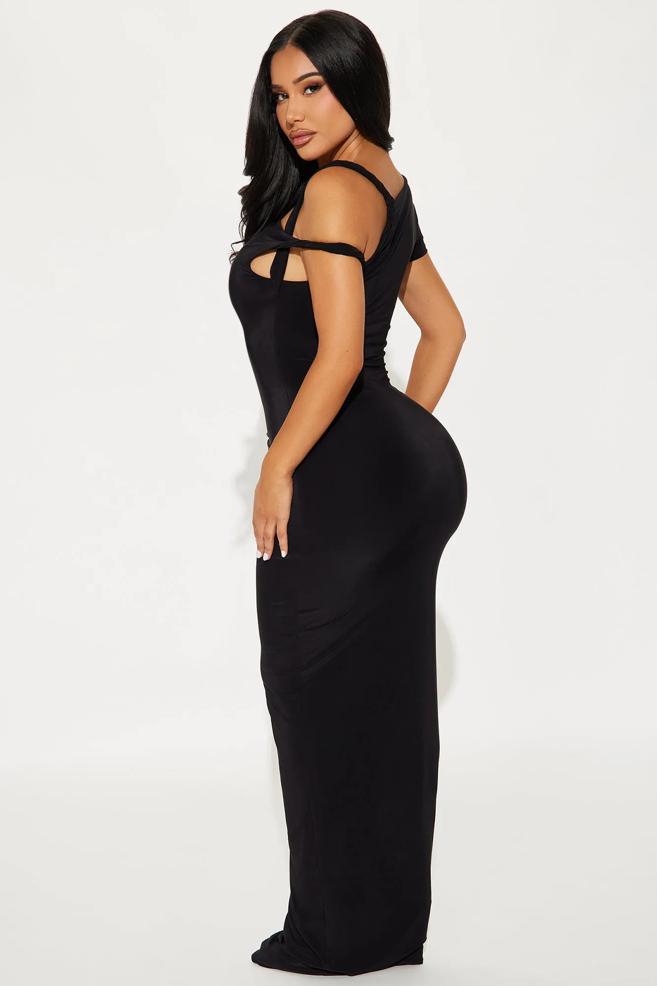 Olympia Twist one shoulder Maxi Dress - Black