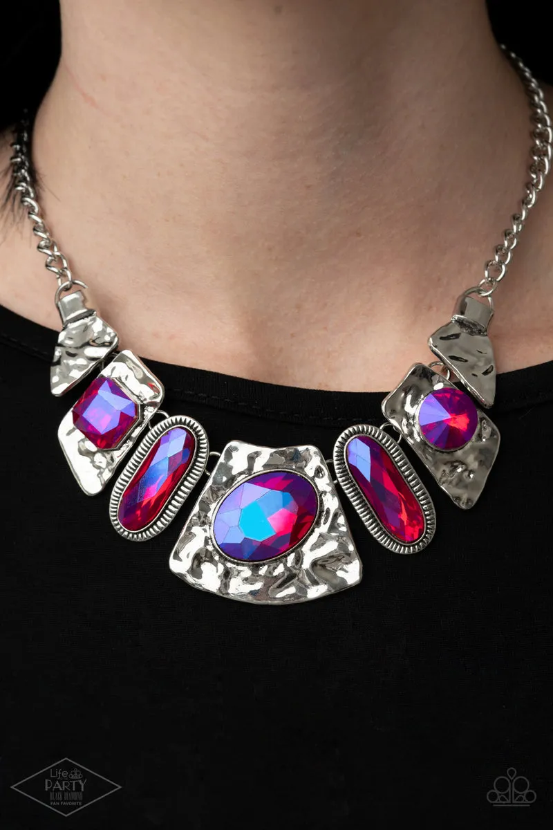 Paparazzi Futuristic Fashionista - Pink UV Shimmer Iridescent Necklace