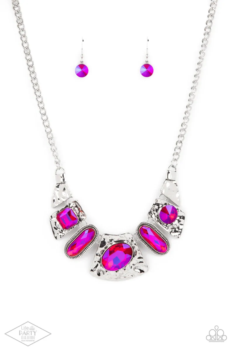 Paparazzi Futuristic Fashionista - Pink UV Shimmer Iridescent Necklace