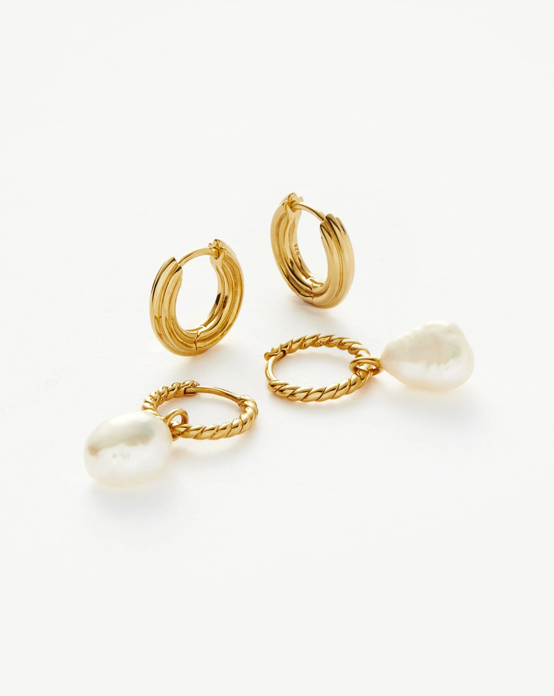 Pearl & Ridge Mini Hoop Earring Set | 18ct Gold Plated Vermeil/Pearl