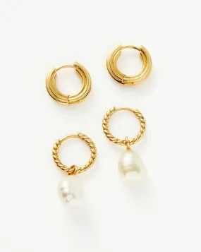 Pearl & Ridge Mini Hoop Earring Set | 18ct Gold Plated Vermeil/Pearl