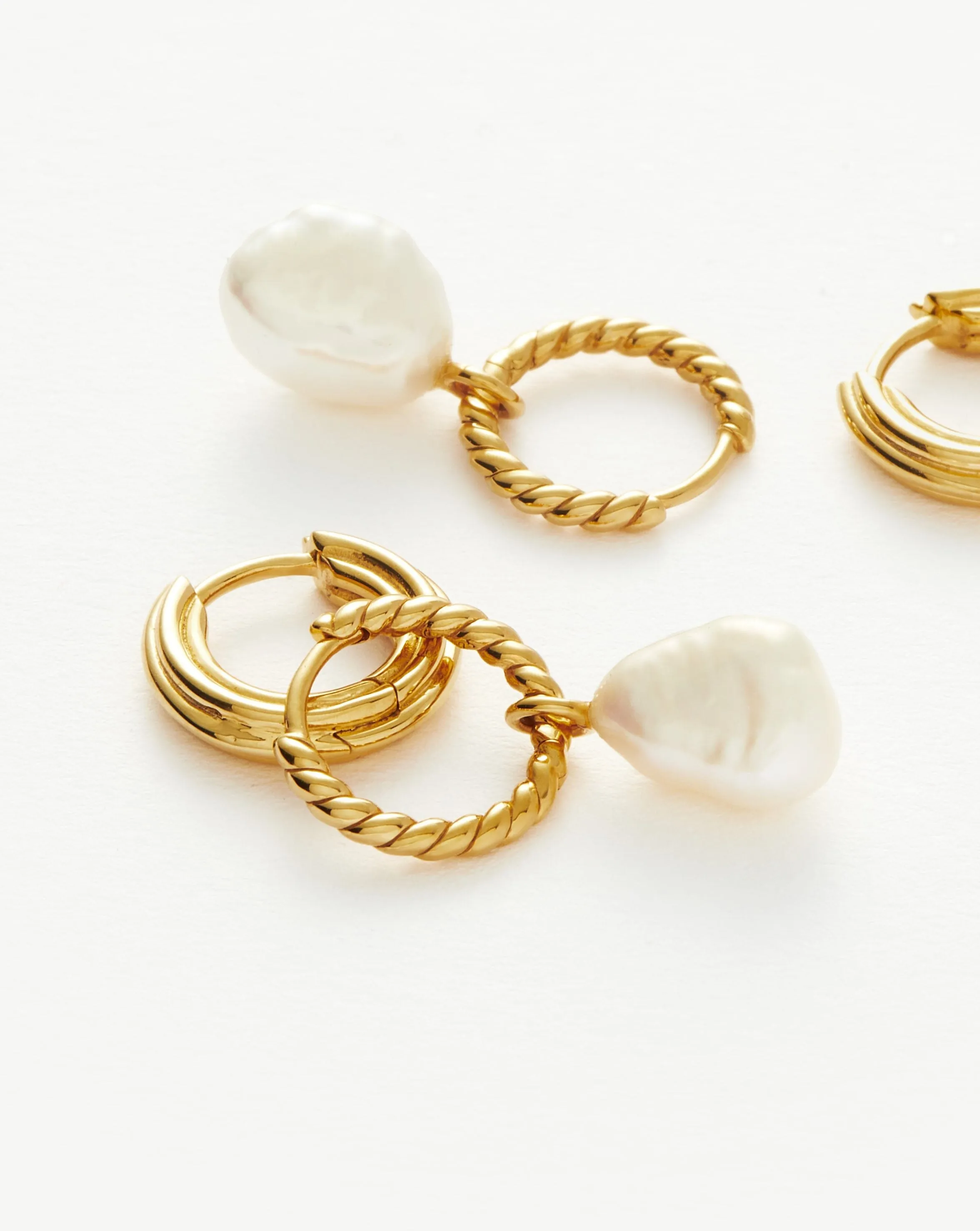 Pearl & Ridge Mini Hoop Earring Set | 18ct Gold Plated Vermeil/Pearl