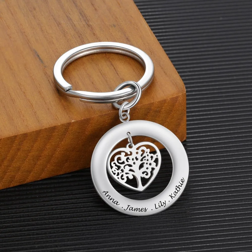 Personalized Stainless Steel Tree of Life Engraved Name Keychain