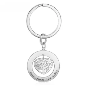 Personalized Stainless Steel Tree of Life Engraved Name Keychain