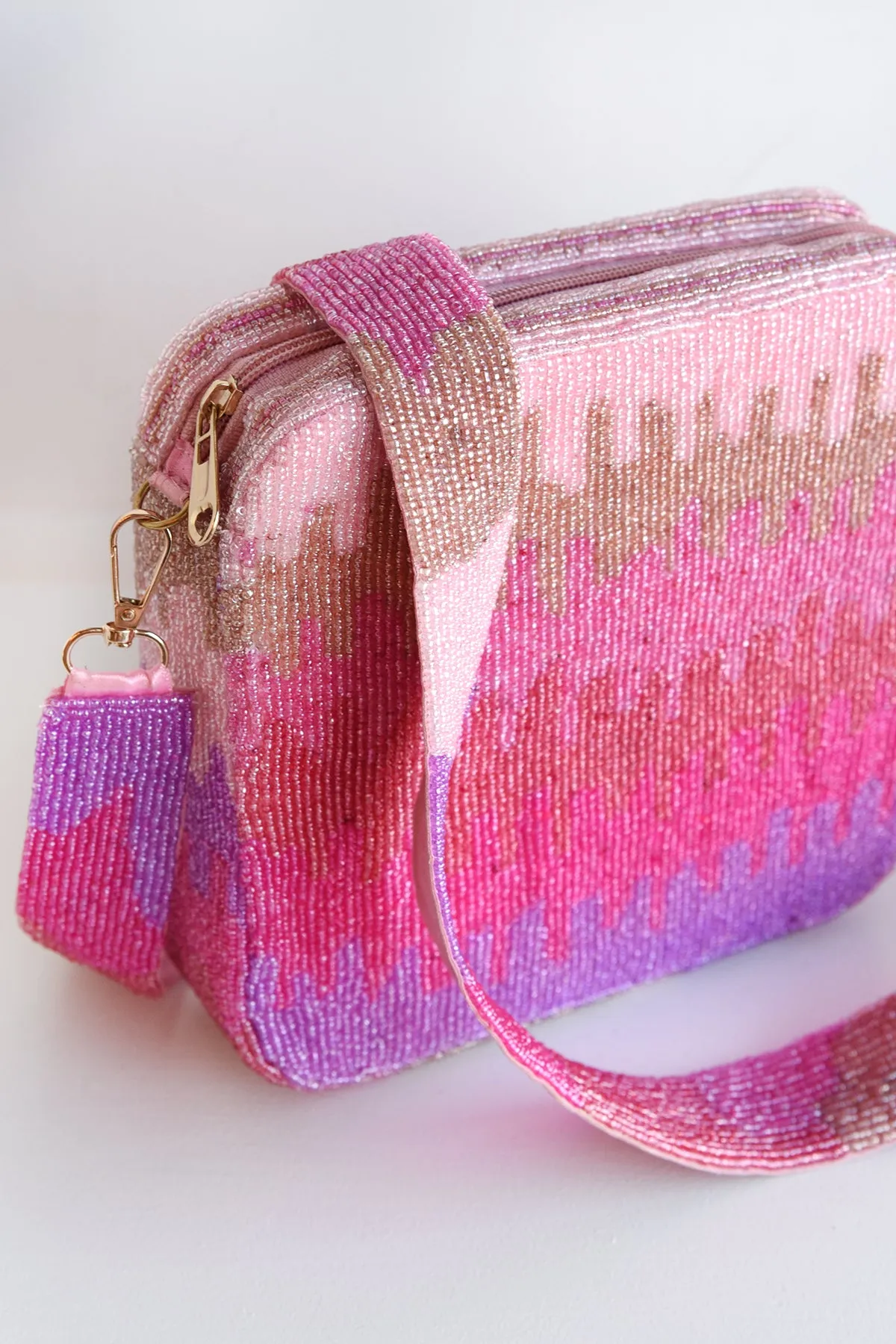 PINK BEADED CROSSBODY