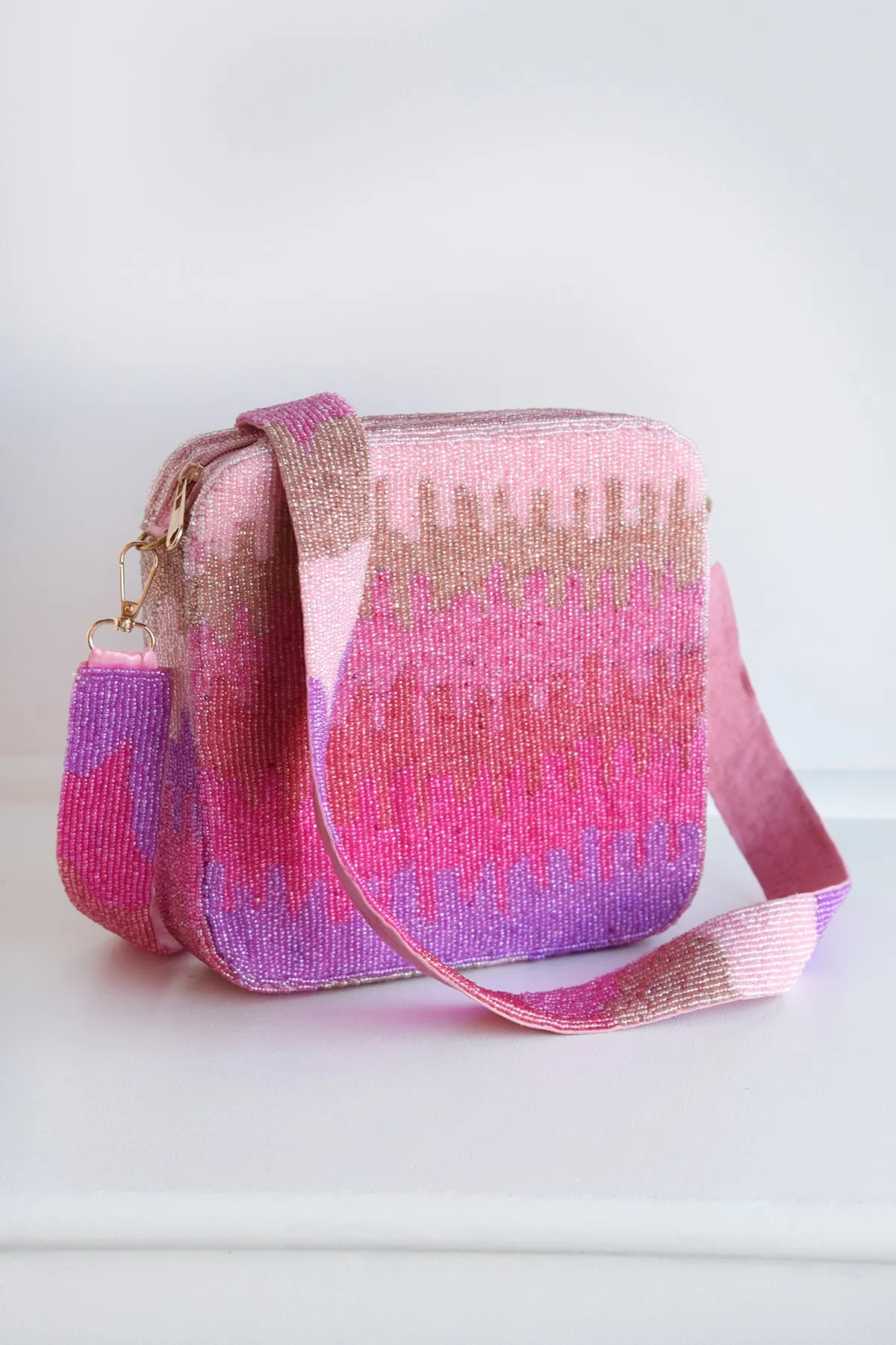 PINK BEADED CROSSBODY