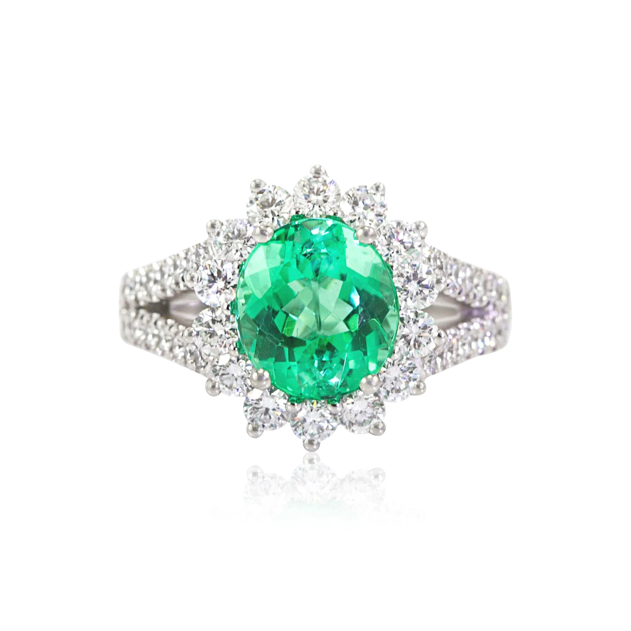 Platinum Diamond Halo and OVAL GREEN Tourmaline Ring