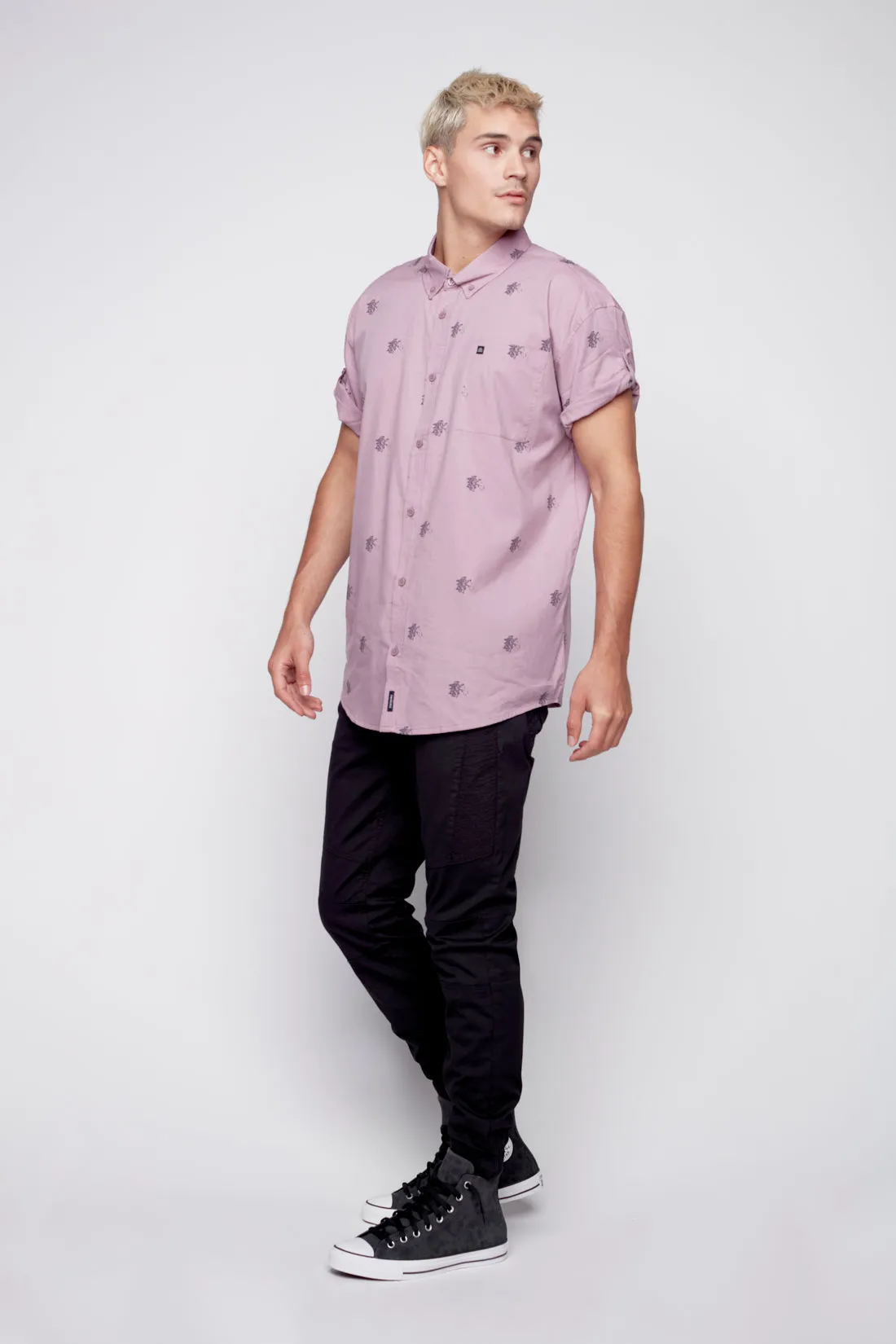 Printed Short Sleeve Shirt - Grape