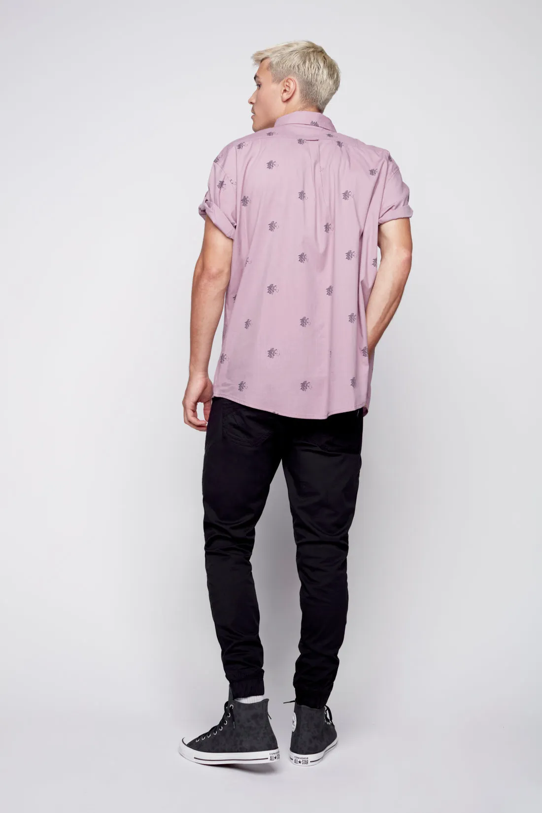 Printed Short Sleeve Shirt - Grape