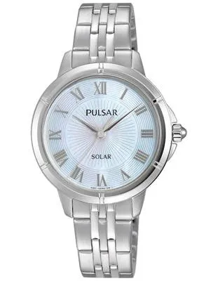 Pulsar Womens Dress Solar Watch - Stainless Steel - MOP Dial - 30m