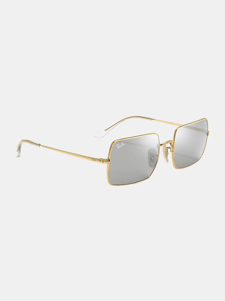 Ray-Ban Rectangle 1969 Mirror Evolve Sunglasses - Shiny Gold | Grey/Blue Photochromic Mirror Lenses