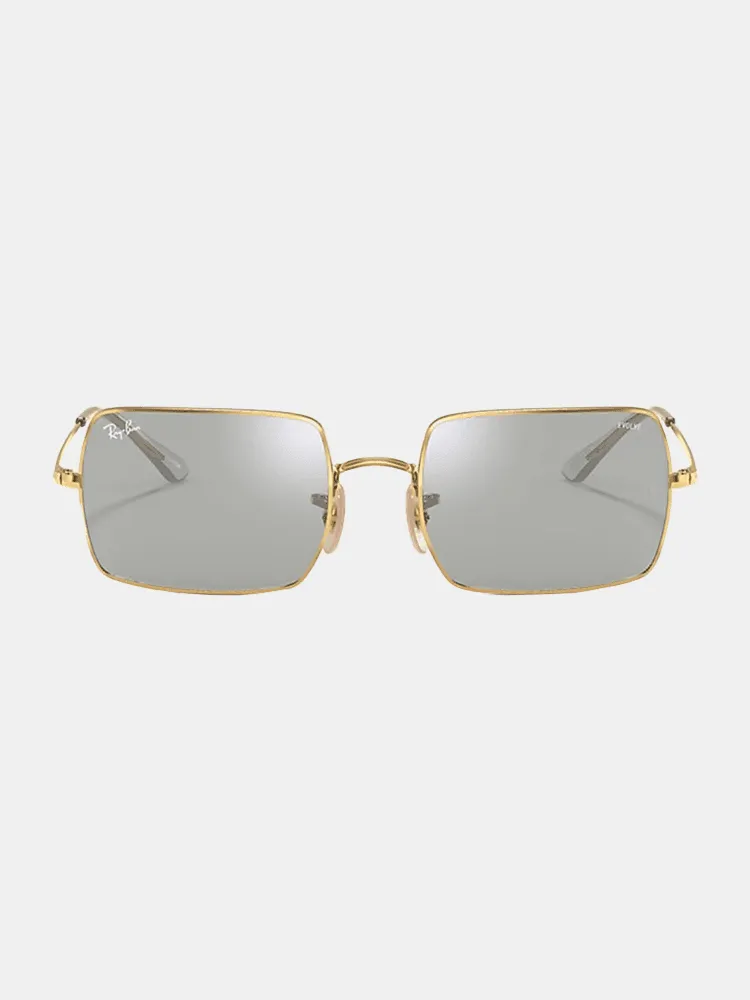 Ray-Ban Rectangle 1969 Mirror Evolve Sunglasses - Shiny Gold | Grey/Blue Photochromic Mirror Lenses