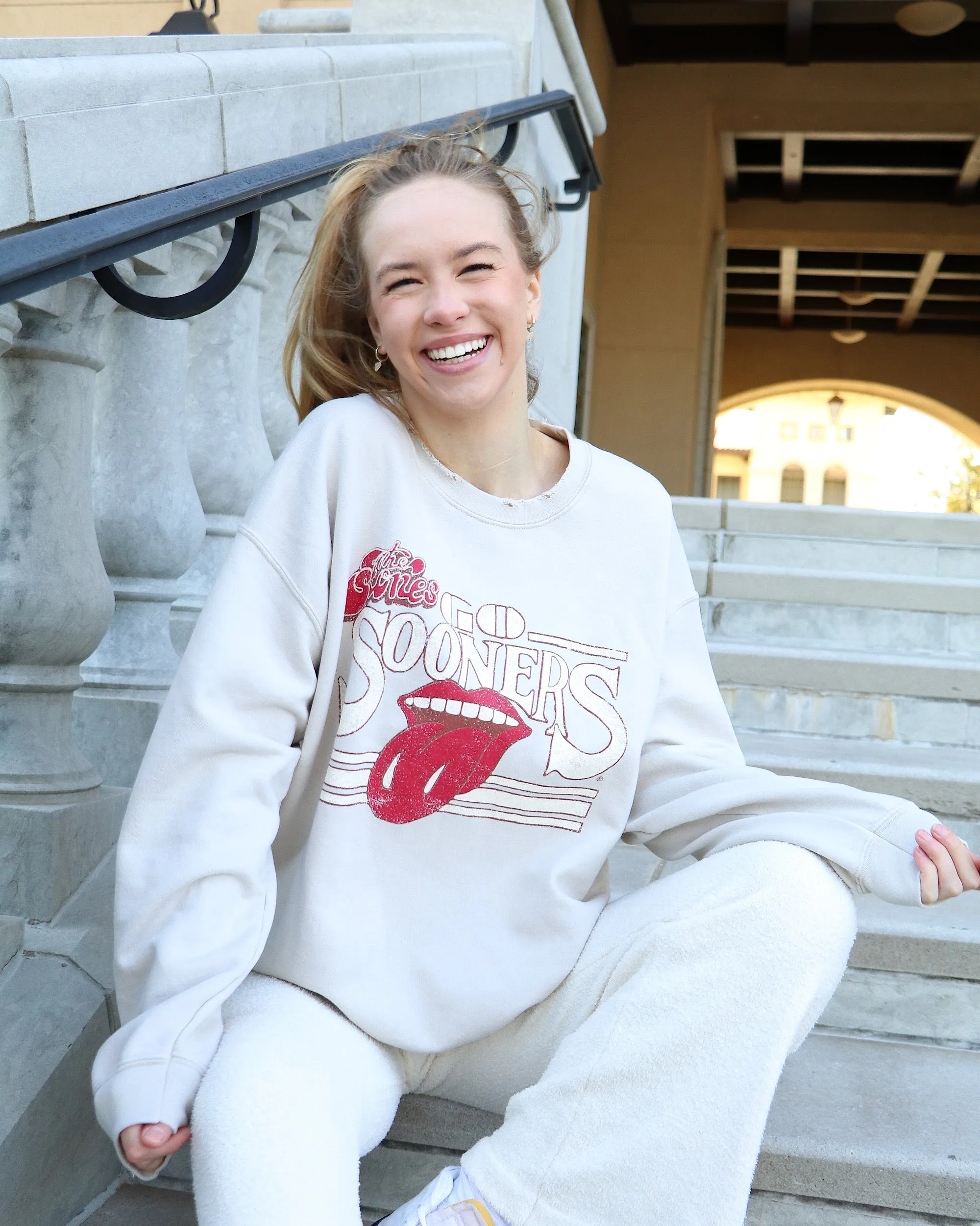 Rolling Stones Sooners Stoned Sand Thrifted Sweatshirt