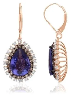 Rose Gold Coco, White diamond and Tanzanite Heirloom Earrings