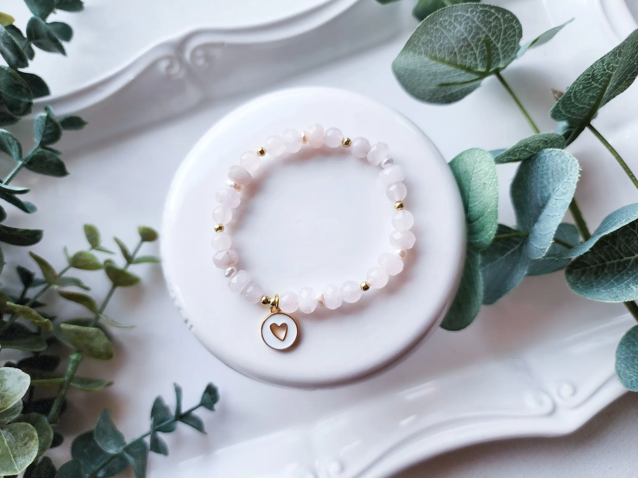 Rose Quartz & Mother of Pearl Beaded Bracelet || Reiki Infused