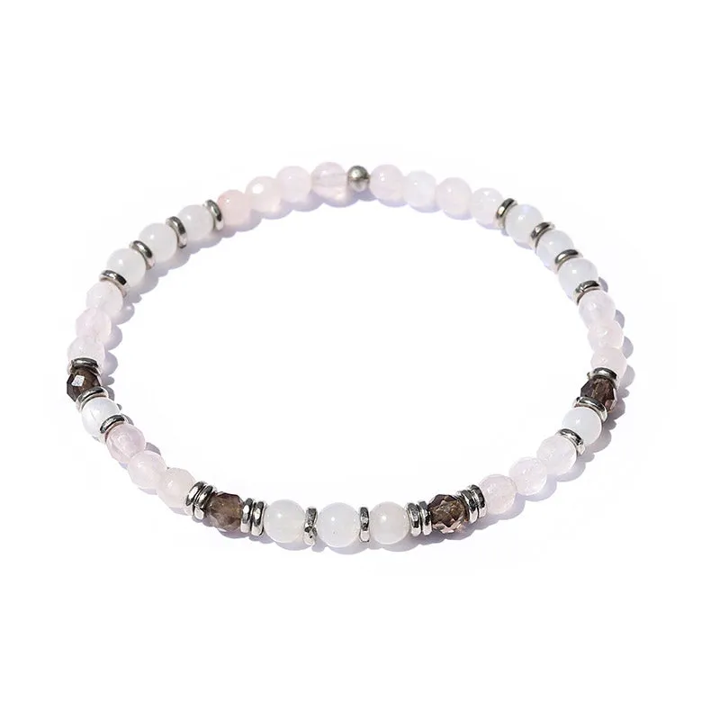 Rose Quartz Moonstone and Smoky Quartz Delicate Bracelet