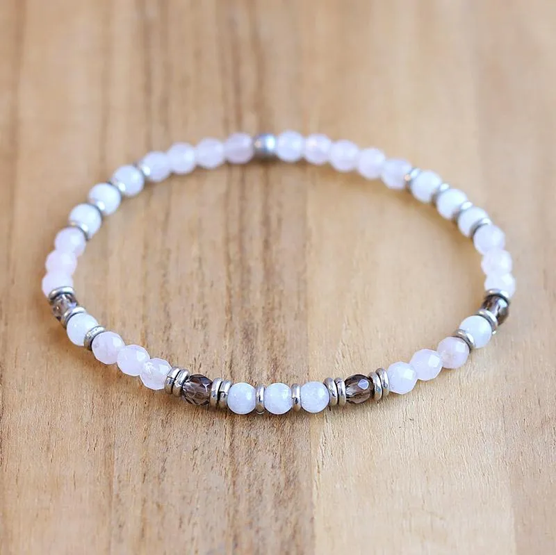 Rose Quartz Moonstone and Smoky Quartz Delicate Bracelet