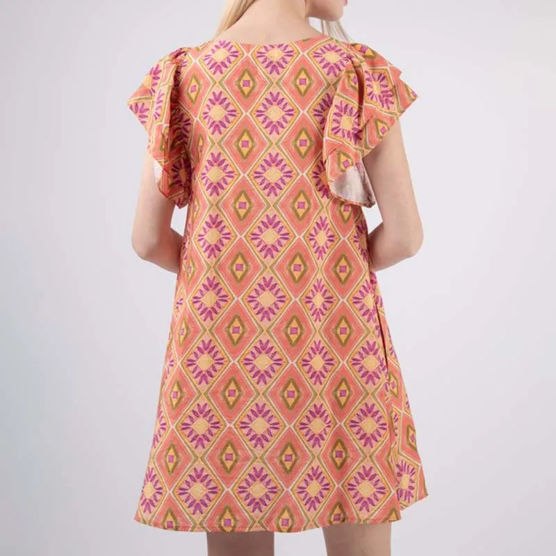 Ruffle Short Sleeve Printed Dress