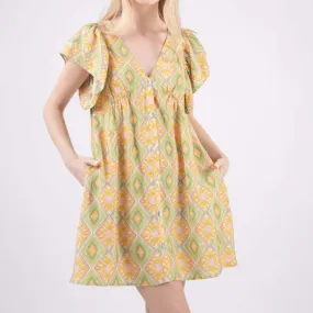 Ruffle Short Sleeve Printed Dress