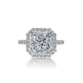 Sevyn 5 Carat G VS2 Cushion Cut Bezel Set Diamond Engagement Ring in 18k White Gold