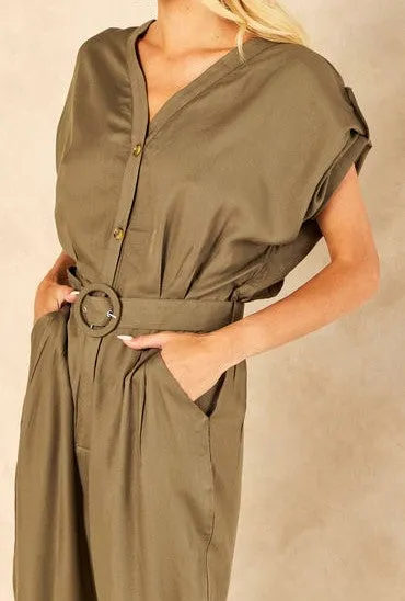 Signage Khaki Short Sleeve Jumpsuit