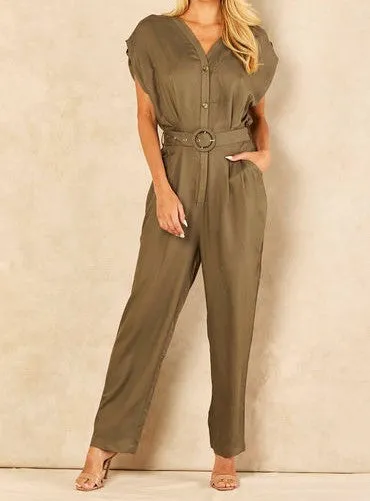 Signage Khaki Short Sleeve Jumpsuit