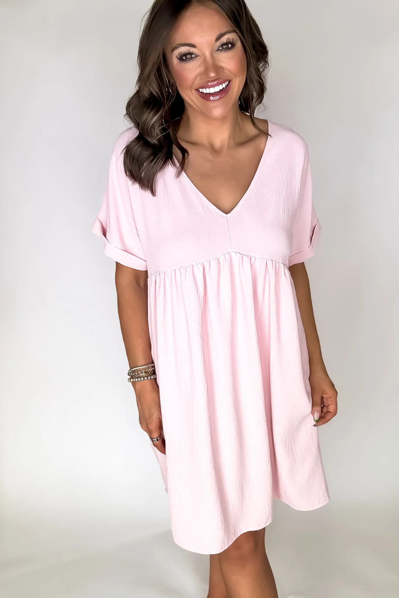 SR Pink Dolman Sleeves Shift Woven Dress