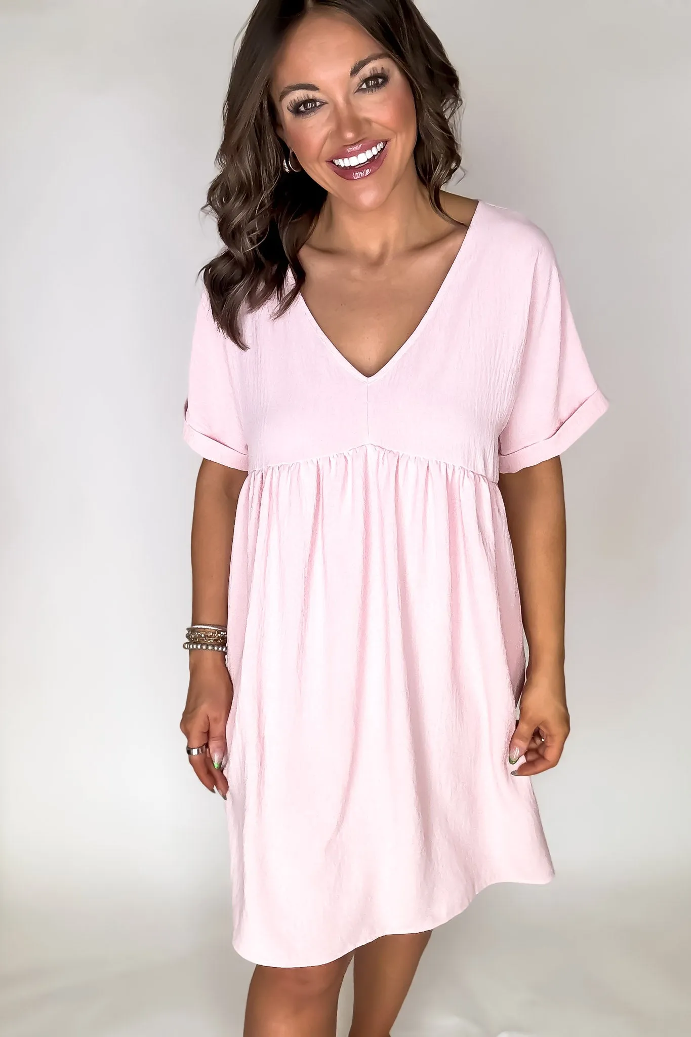 SR Pink Dolman Sleeves Shift Woven Dress