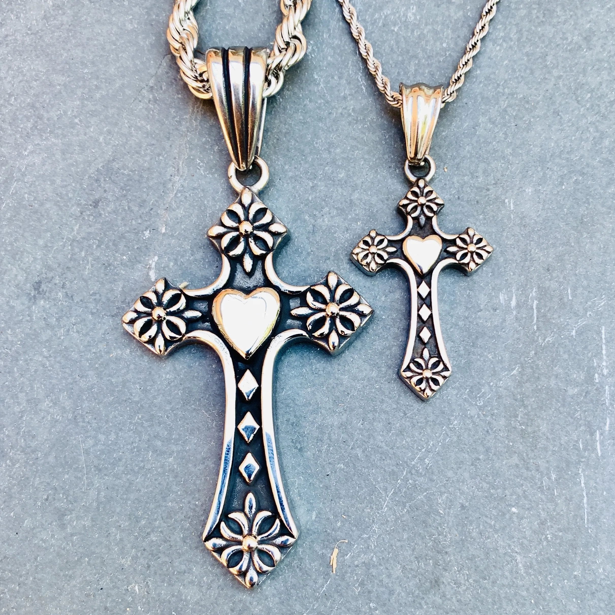 The Heart Cross - Smaller Cross Pendant - Rope Necklace - PEN710